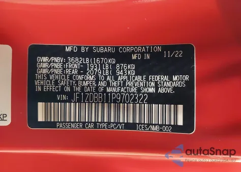 2023 Subaru Brz Premium z USA, uszkodzony, nr VIN JF1ZDBB11P9702322